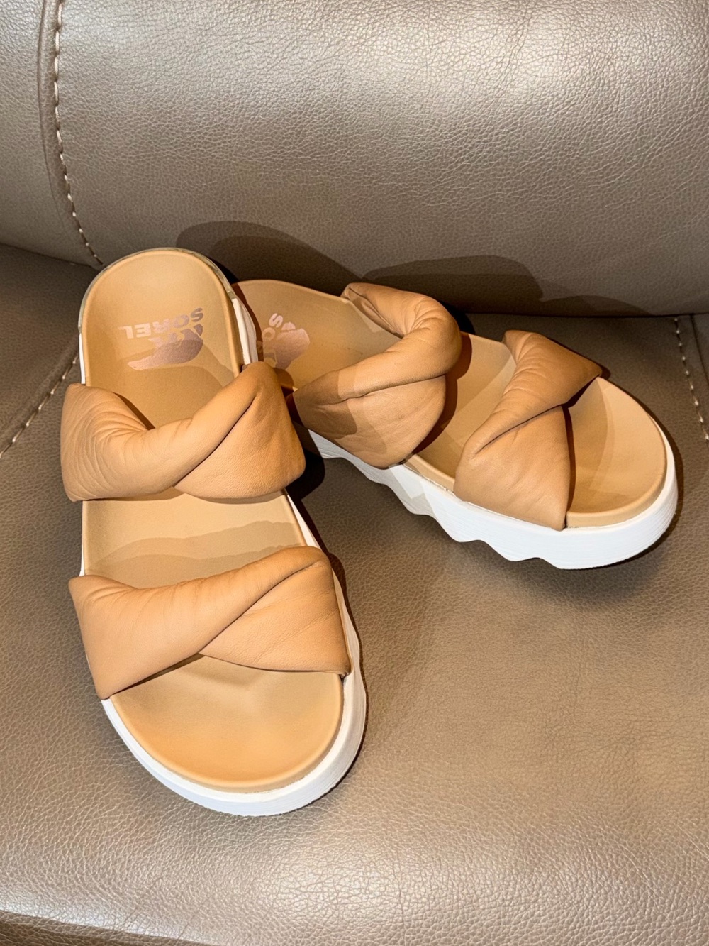 Sorel Viibe Twist Slide Sandals Honest Beige Sea Salt 7.5